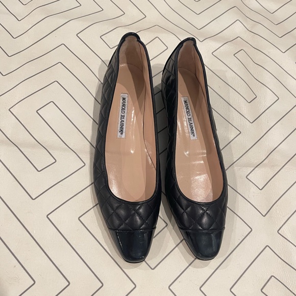Manolo Blahnik Black Quilted Flats